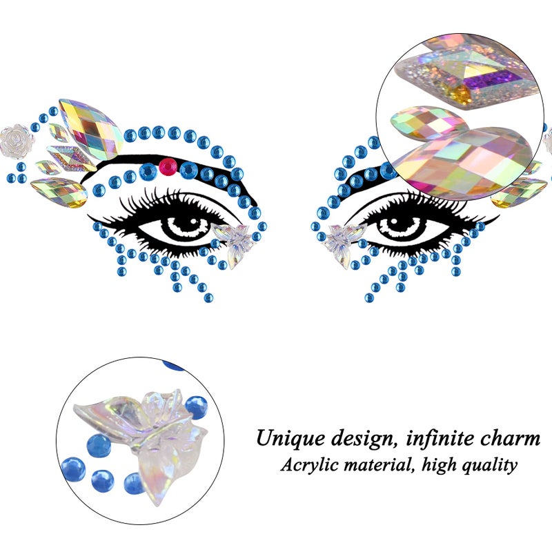 SIQUK 12 Sets Face Jewels Rhinestone Face Gems Stick on Crystal Face Jewel Stickers Mermaid Face Jewels for Rave Carnival Festival Party - Image 2
